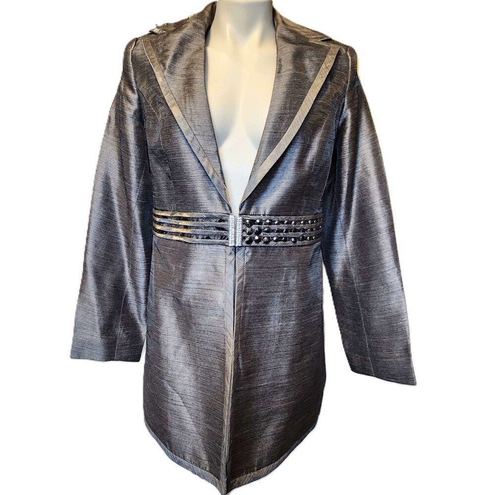 Milano Couture blazer Women's 8 jacket silver gray waist detail funky unique